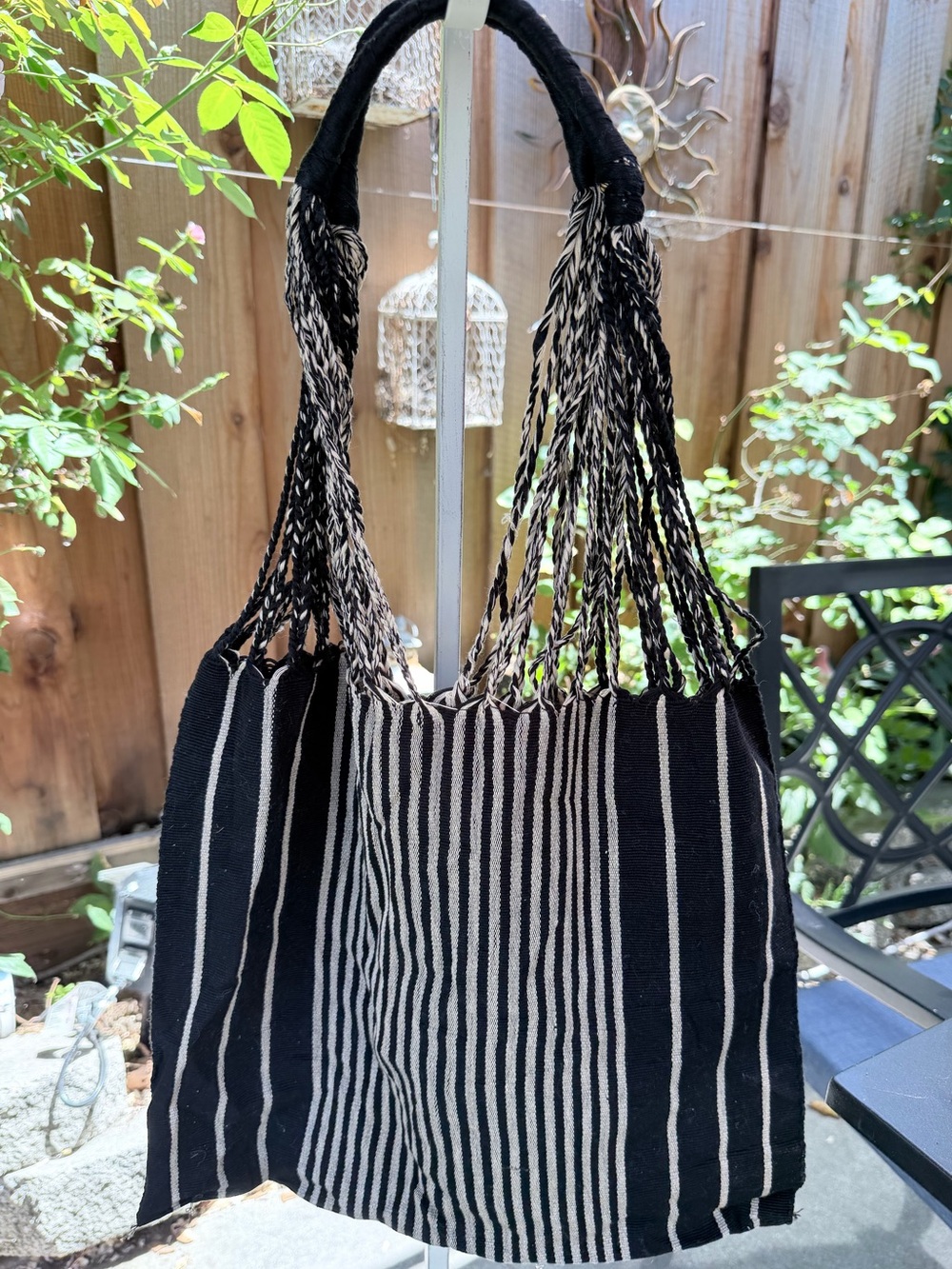 Black and Beige Striped Women’s Shoulder Bag